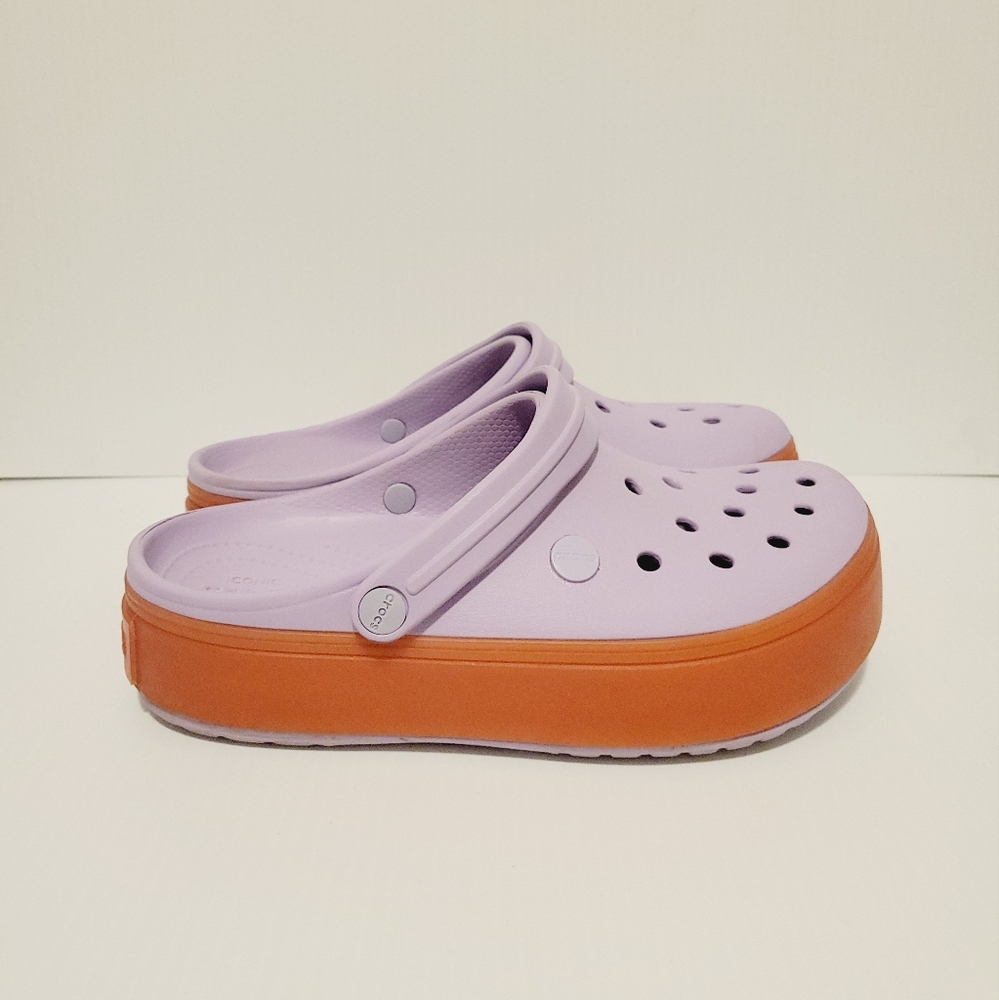 Platform Crocs in Lavender and Coral
